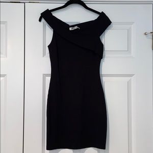 Side shoulder black dress